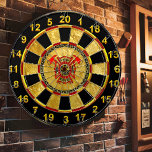 Fire Department Gold And Red Badge With Fire Axes Dartboard<br><div class="desc">Fire Department logo Gold And Red Badge With Fire Axes 
Great for firemen and first respondents. Personalise with your name and department home town and more.monogram</div>