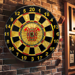 Fire Department Gold And Red Badge With Fire Axes Dartboard