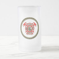 Fire Department Gold And Red Badge With Fire Axes