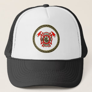 Fire Department Gold And Red Badge With Fire Axes Trucker Hat