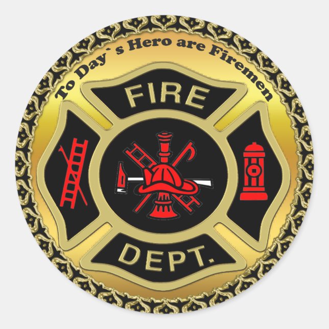 Fire Department logo Black And Gold Badge Classic Round Sticker (Front)
