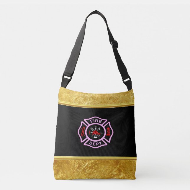 Fire Department logo Black And Pink Badge Crossbody Bag (Front)