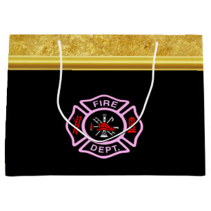 Fire Department logo Black And Pink Badge Large Gift Bag