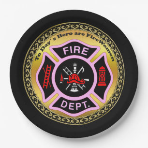 Fire Department logo Black And Pink Badge Paper Plate