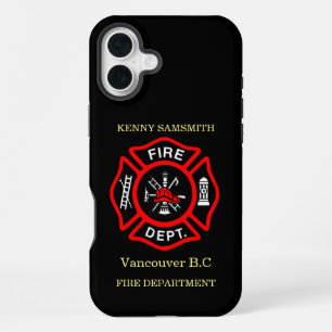 Fire Department logo Black And Red Badge11 iPhone 16 Plus Case