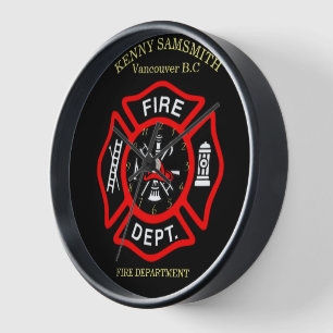 Fire Department logo Black And Red Badge Clock