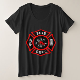 Fire Department logo Black And Red Badge Plus Size T-Shirt
