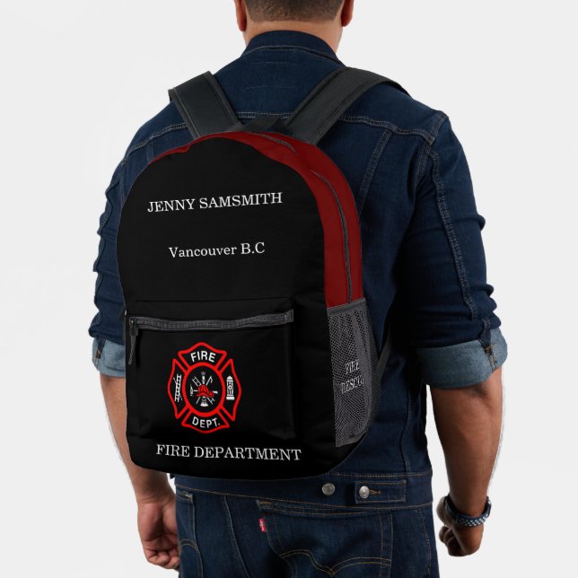 Fire Department logo Black And Red Badge Printed Backpack (Insitu (Model))