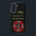 Fire Department logo Black And Red Badge  Samsung Galaxy Case<br><div class="desc">Fire Department logo Black And Red Badge With Fire Axes and ladder.
Great for firemen and first respondents. Personalise with your name and department home town and more.monogram</div>