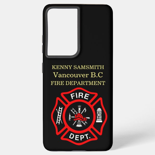 Fire Department logo Black And Red Badge   Samsung Galaxy S21 Ultra Case (Back)