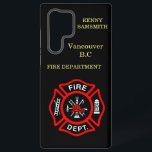 Fire Department logo Black And Red Badge  Samsung Galaxy Case<br><div class="desc">Fire Department logo Black And Red Badge With Fire Axes and ladder.
Great for firemen and first respondents. Personalise with your name and department home town and more.monogram</div>