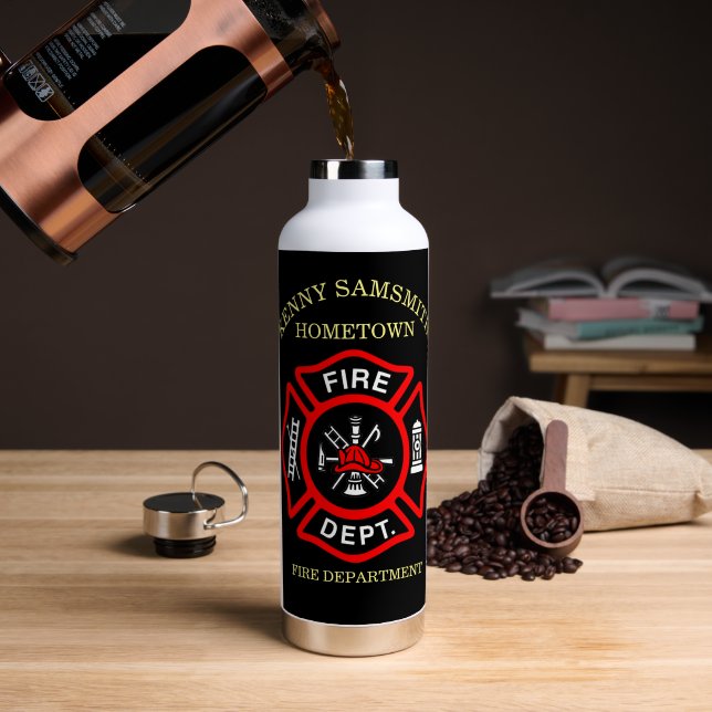 Fire Department logo Black And Red Badge  Water Bottle (Coffee (Rotated))