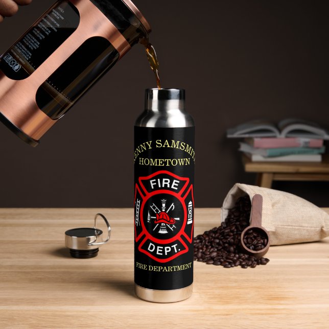 Fire Department logo Black And Red Badge  Water Bottle (Coffee (Rotated))