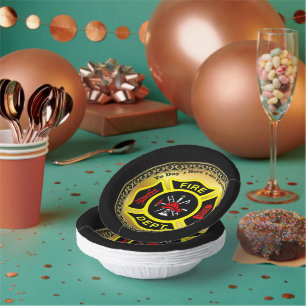 Fire Department logo Black And Yellow Badge Paper Plate