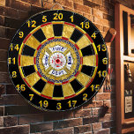 Fire Department logo Blue And White Badge Dartboard<br><div class="desc">Fire Department logo Blue And White Badge With Fire Axes and ladder.
Great for firemen and first respondents. Personalise with your name and department home town and more.monogram</div>