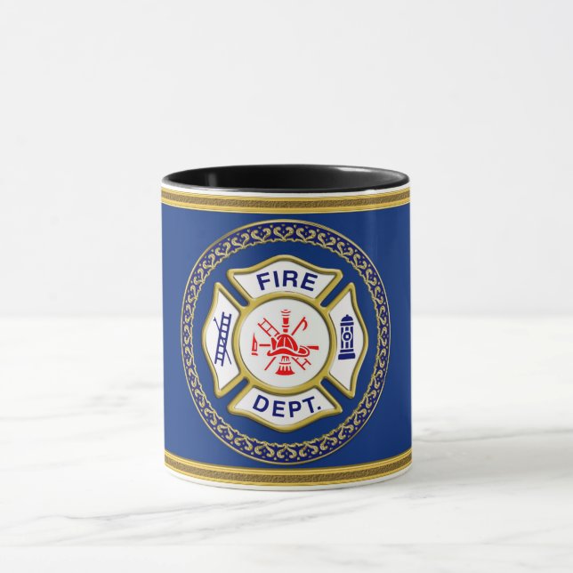 Fire Department logo Blue And White Badge Mug (Center)
