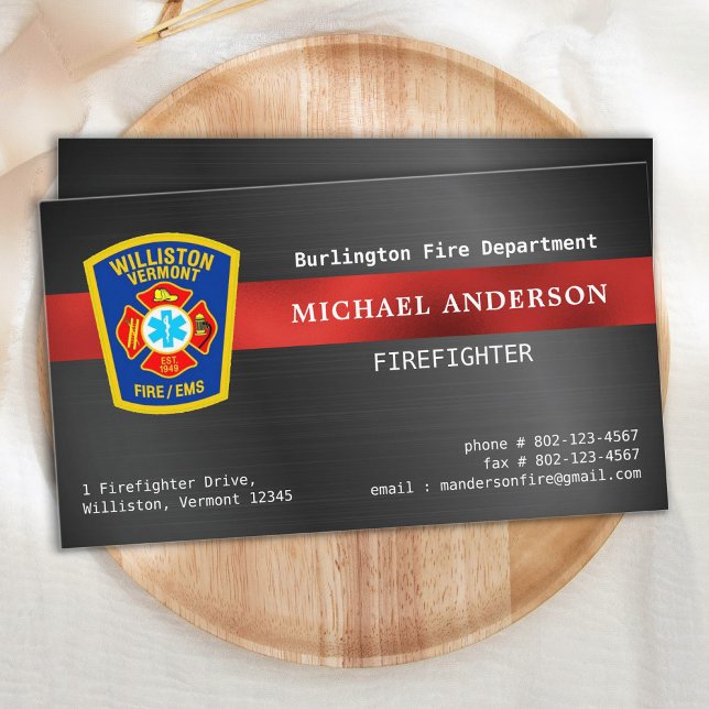 Fire Department Logo Emblem Red Silver Firefighter Business Card (Creator Uploaded)