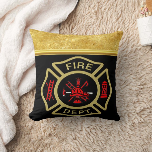 Fire Department logo Gold And Back Badge gold Cushion (Blanket)