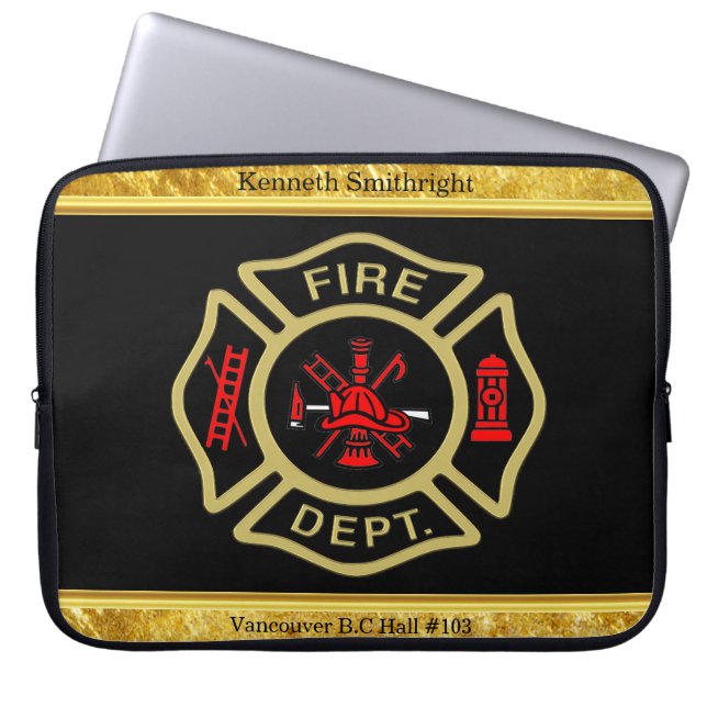 Fire Department logo Gold And Back Badge gold Laptop Sleeve (Front)