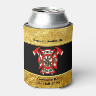 Fire Department logo Gold And Red Badge gold foil Can Cooler