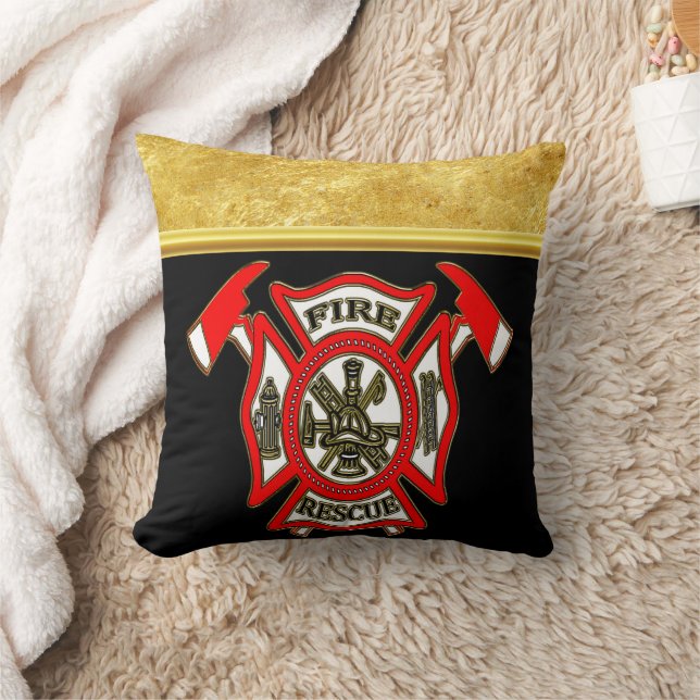 Fire Department logo Gold And Red Badge gold foil Cushion (Blanket)