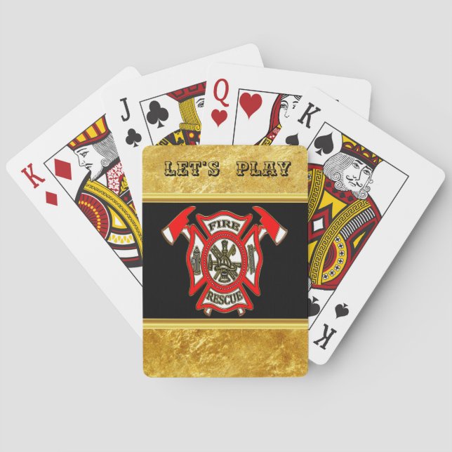 Fire Department logo Gold And Red Badge gold foil Playing Cards (Back)