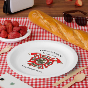 Fire Department logo Gold And Red Badge Paper Plate