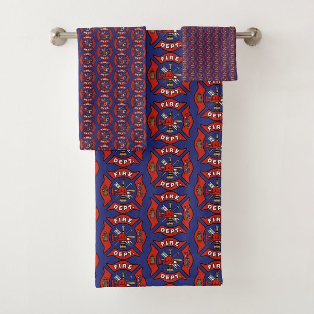 Fire Department Logo Pattern Bath Towel Set (Insitu)
