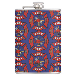 Fire Department Logo Pattern Hip Flask