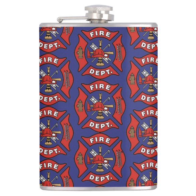 Fire Department Logo Pattern Hip Flask (Front)