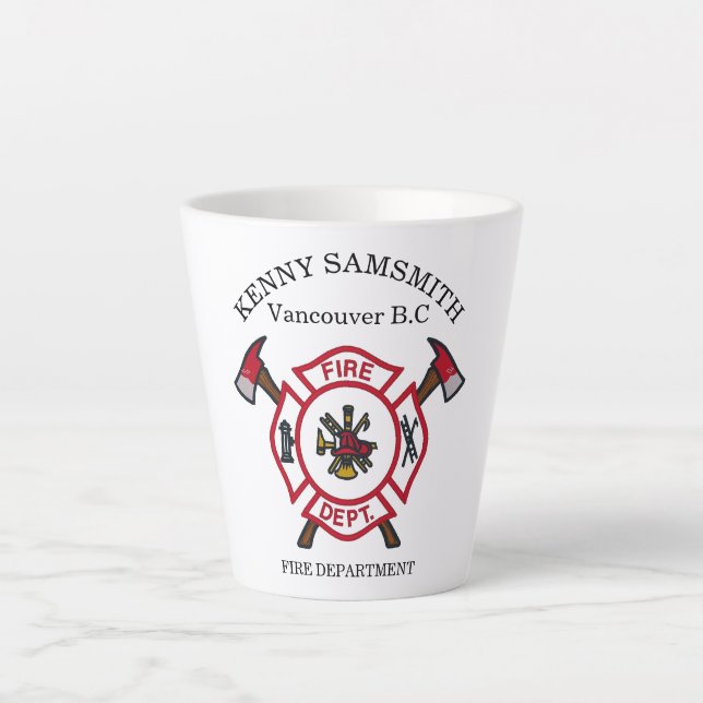 Fire Department logo White And Red Badge Latte Mug (Front)
