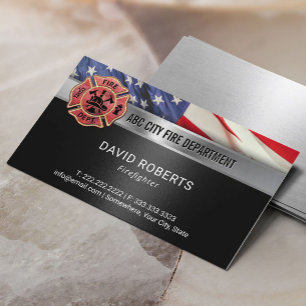 Fire Department Patriotic Firefighter USA Flag Business Card