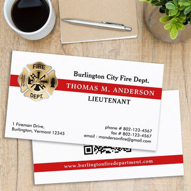 Fire Department Personalised QR Code Firefighter  Business Card (Creator Uploaded)