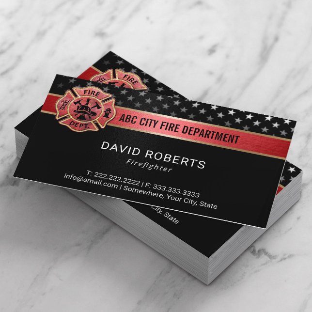 Fire Department Professional Firefighter Black Business Card (Creator Uploaded)