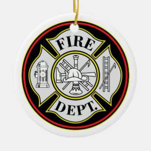 Fire Department Round Badge Ceramic Tree Decoration