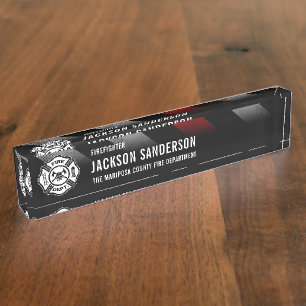 Fire Department Thin Red Line Logo Firefighter Nameplate