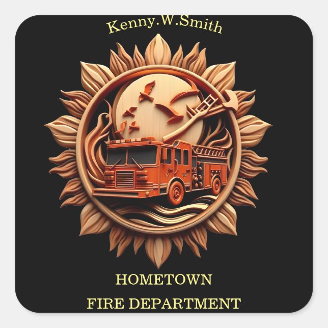 Fire Departments Badge radiating prestige, Honour Square Sticker (Front)