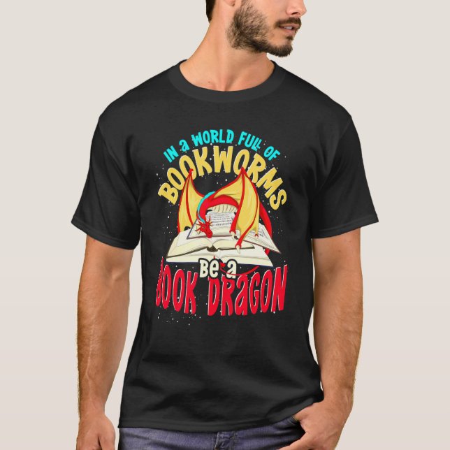 Fire Dragon Bookworm Book Reading Book Dragon T-Shirt (Front)