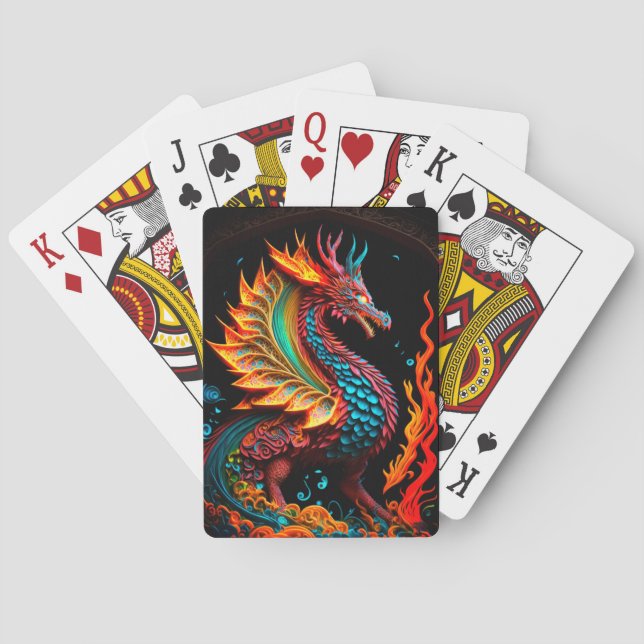 Fire Dragon Castle Fantasy Art Mythical Creatures Playing Cards (Back)