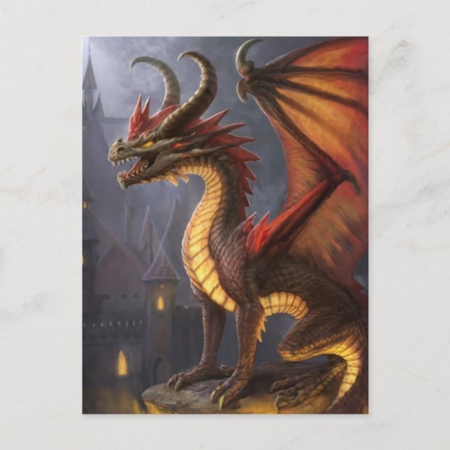 Fire Dragon Castle Fantasy Art Mythical Creatures Postcard (Front)