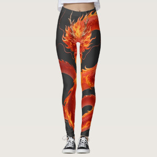 Fire Dragon Fantasy Art Design, Mythical Creature Leggings