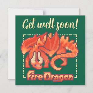 Fire Dragon pixel art Get well soon Magnetic Invitation