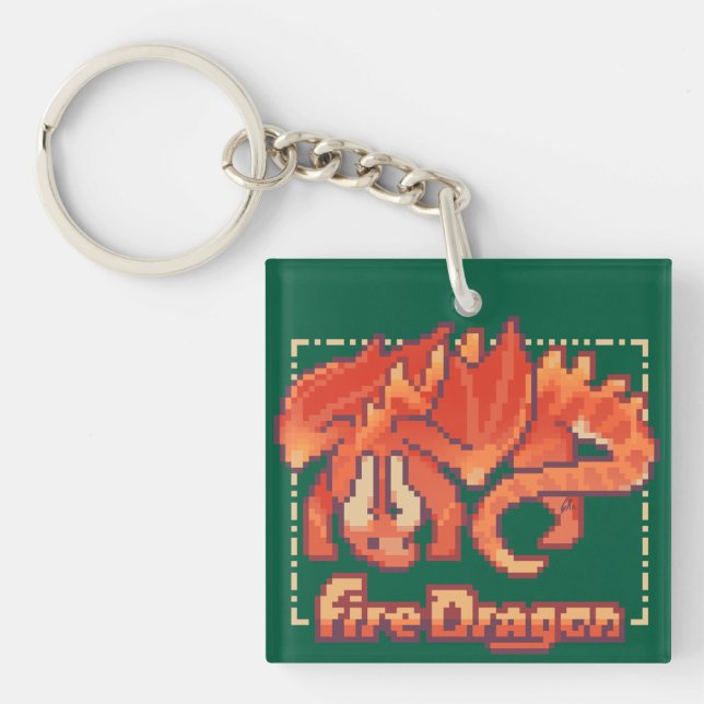 Fire Dragon pixel art   Key Ring (Front)
