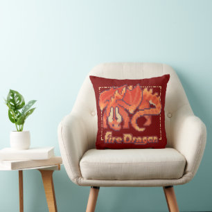 Fire Dragon, Pixel Art, Pixel Art Cushion