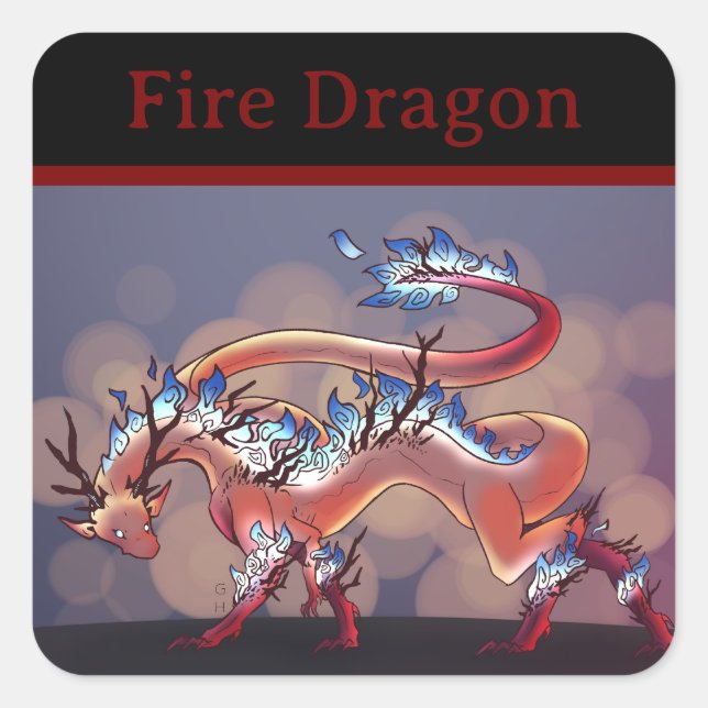 Fire Dragon Square Sticker (Front)