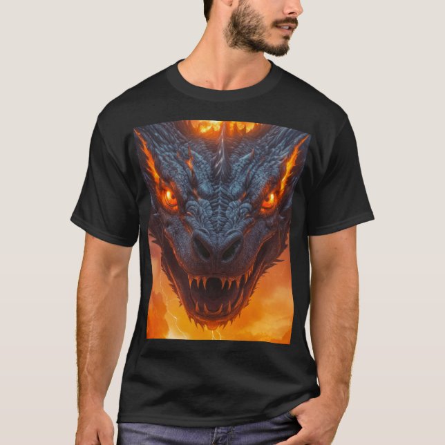 Fire Dragon Under Full Moon Fantasy T-Shirt (Front)