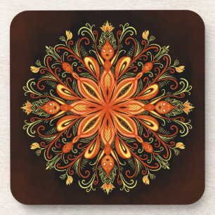 Fire Element Mandala - Kaleidoscopic Flame Creatur Coaster