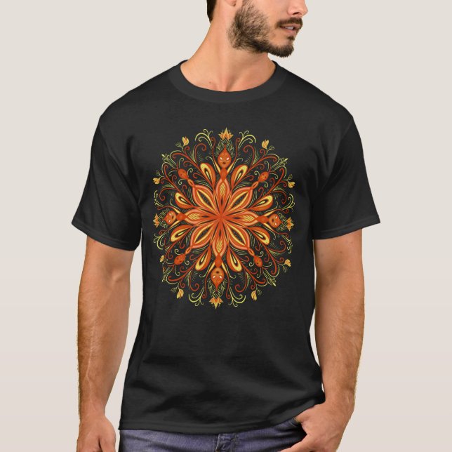 Fire Element Mandala - Kaleidoscopic Flame Creatur T-Shirt (Front)