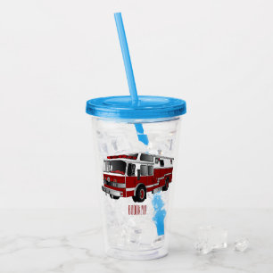 Fire engine cartoon illustration acrylic tumbler