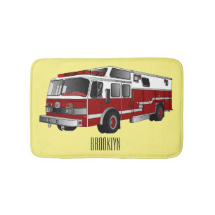 Fire engine cartoon illustration bath mat
